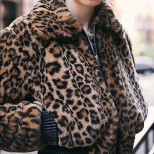 Urban Outfitters Faux Fur Leopard Cropped Bomber